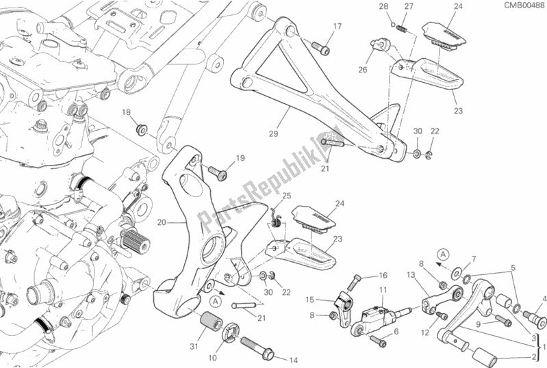 Alle onderdelen voor de Voetsteunen Links van de Ducati Monster 821 Stealth USA 2020